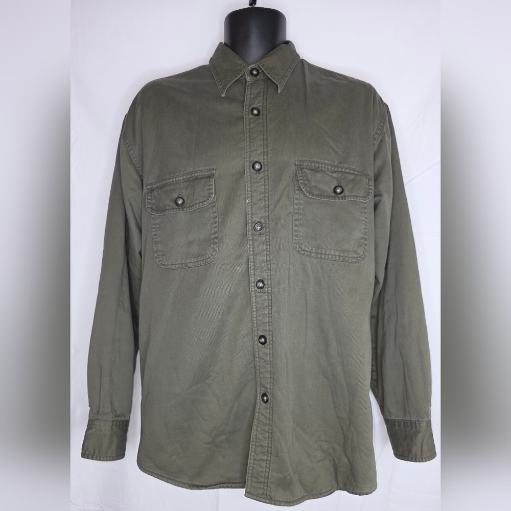 St. John's Bay Fleece Lined Olive Green Button Down Shirt Shacket Medium BR-3003
